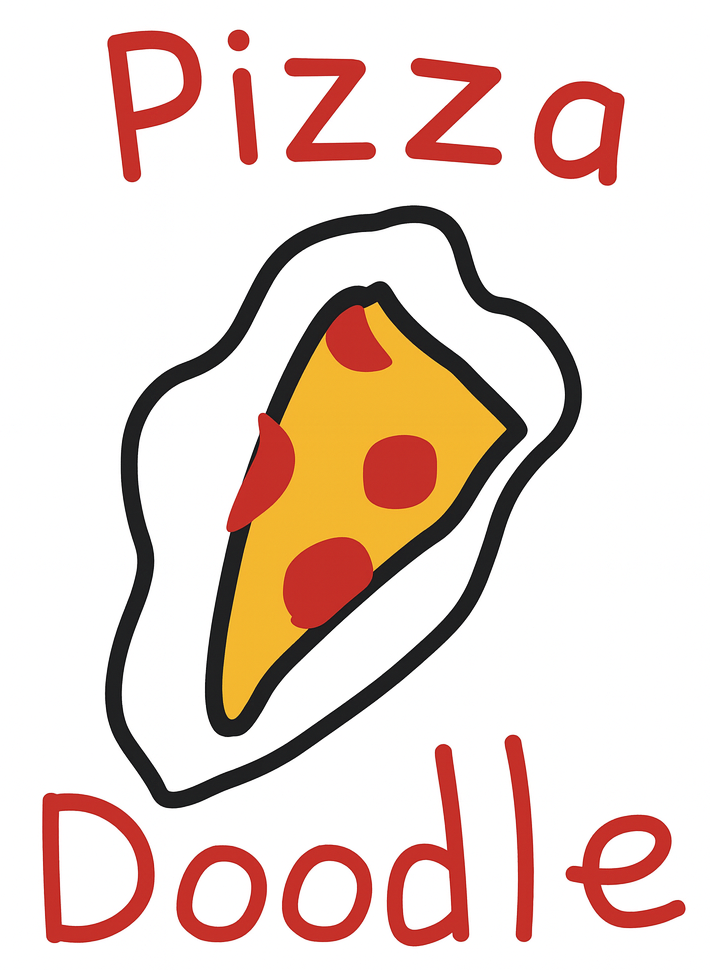 The PizzaDoodle logo: a hand-drawn slice of pepperoni pizza